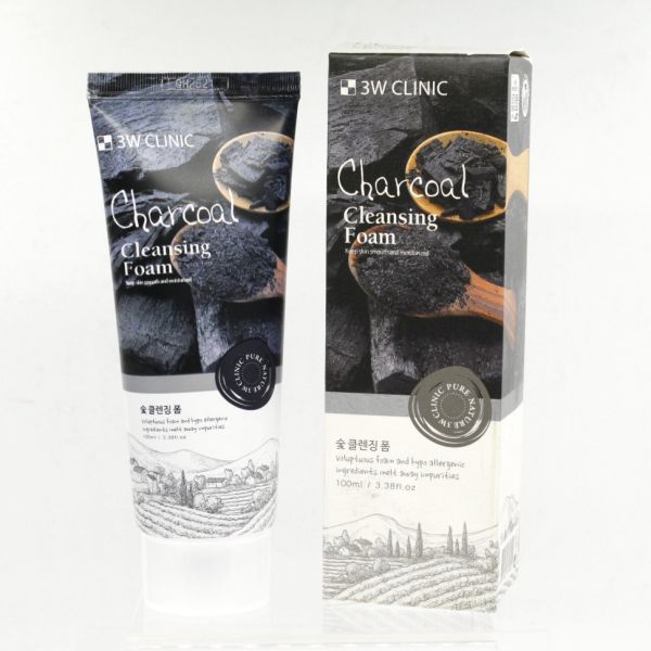 3W Clinic Charcoal Foam Cleansing Natural Charcoal Cleansing Foam, volume 100 ml